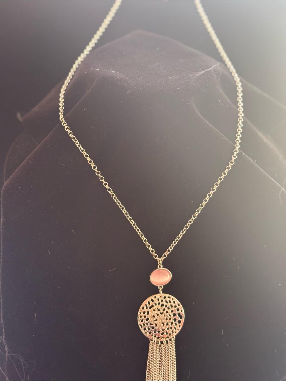 Long Silver Tone Pink Stone Tassel Pendant Necklace - Women Jewelry